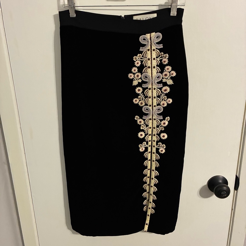 Saloni Kirsten black velvet skirt with embellishments